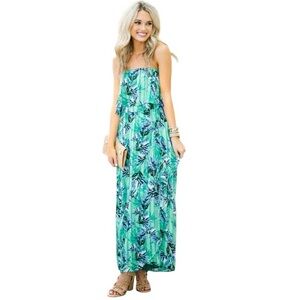 Banana Republic PALM PRINT Strapless Maxi Dress - Green Size 0